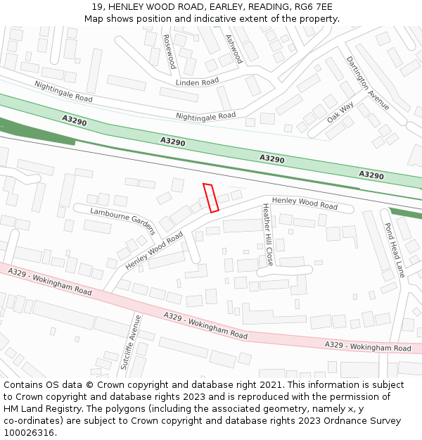 19, HENLEY WOOD ROAD, EARLEY, READING, RG6 7EE: Location map and indicative extent of plot