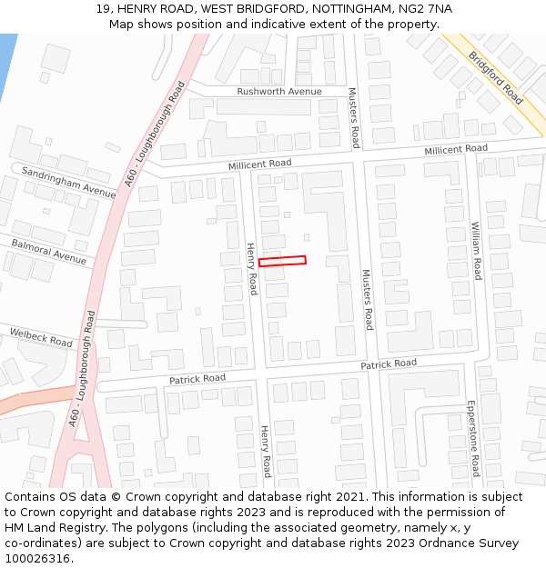 19, HENRY ROAD, WEST BRIDGFORD, NOTTINGHAM, NG2 7NA: Location map and indicative extent of plot