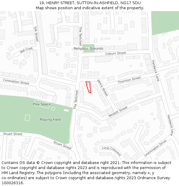 19, HENRY STREET, SUTTON-IN-ASHFIELD, NG17 5DU: Location map and indicative extent of plot