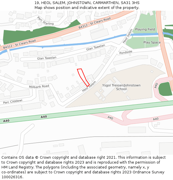 19, HEOL SALEM, JOHNSTOWN, CARMARTHEN, SA31 3HS: Location map and indicative extent of plot