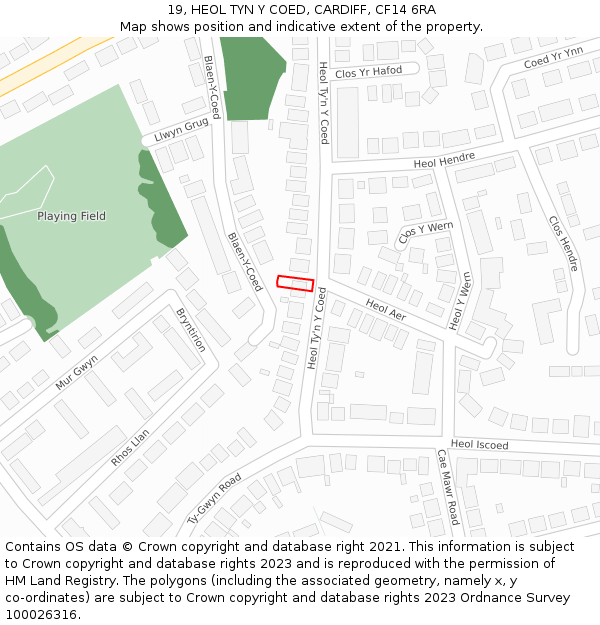 19, HEOL TYN Y COED, CARDIFF, CF14 6RA: Location map and indicative extent of plot