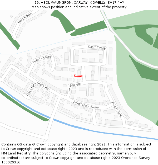 19, HEOL WAUNGRON, CARWAY, KIDWELLY, SA17 4HY: Location map and indicative extent of plot