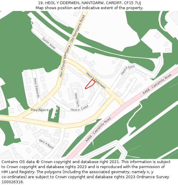 19, HEOL Y DDERWEN, NANTGARW, CARDIFF, CF15 7UJ: Location map and indicative extent of plot