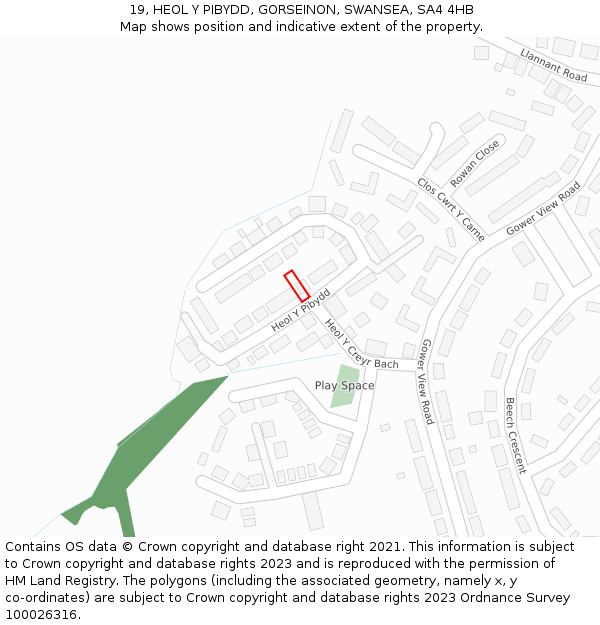 19, HEOL Y PIBYDD, GORSEINON, SWANSEA, SA4 4HB: Location map and indicative extent of plot