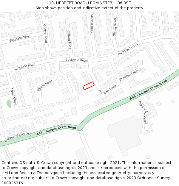 19, HERBERT ROAD, LEOMINSTER, HR6 8SE: Location map and indicative extent of plot
