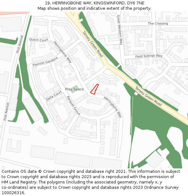 19, HERRINGBONE WAY, KINGSWINFORD, DY6 7NE: Location map and indicative extent of plot