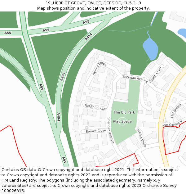 19, HERRIOT GROVE, EWLOE, DEESIDE, CH5 3UR: Location map and indicative extent of plot