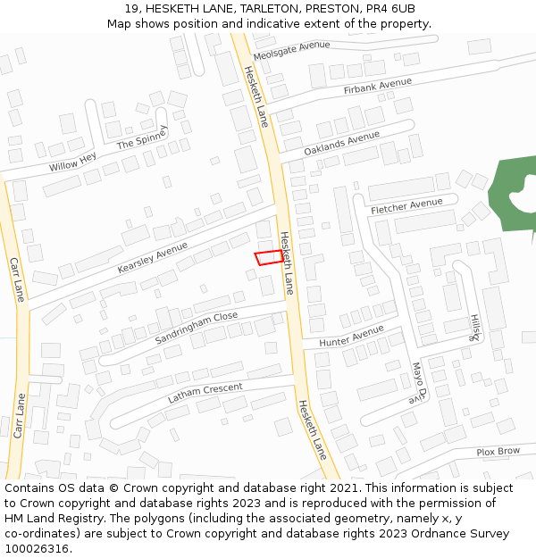 19, HESKETH LANE, TARLETON, PRESTON, PR4 6UB: Location map and indicative extent of plot
