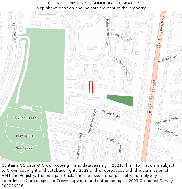 19, HEVINGHAM CLOSE, SUNDERLAND, SR4 8DP: Location map and indicative extent of plot