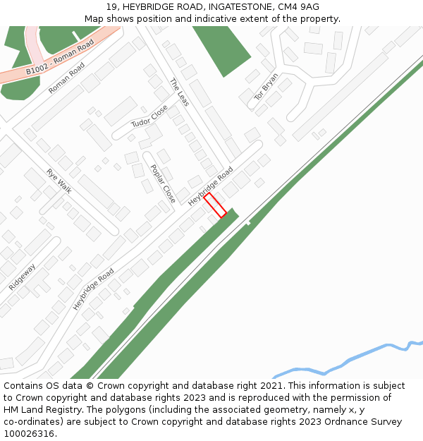 19, HEYBRIDGE ROAD, INGATESTONE, CM4 9AG: Location map and indicative extent of plot