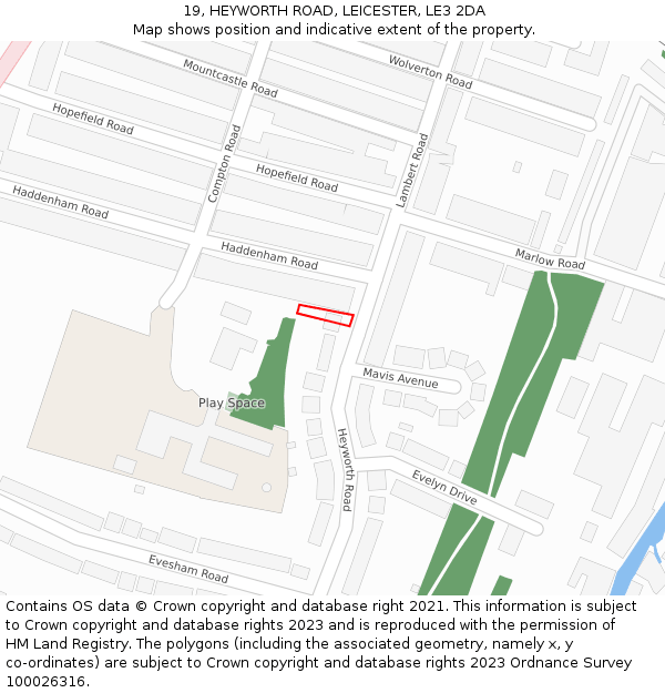 19, HEYWORTH ROAD, LEICESTER, LE3 2DA: Location map and indicative extent of plot