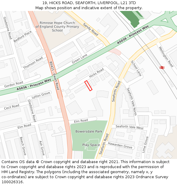 19, HICKS ROAD, SEAFORTH, LIVERPOOL, L21 3TD: Location map and indicative extent of plot