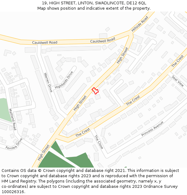 19, HIGH STREET, LINTON, SWADLINCOTE, DE12 6QL: Location map and indicative extent of plot