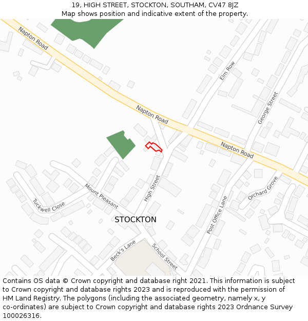 19, HIGH STREET, STOCKTON, SOUTHAM, CV47 8JZ: Location map and indicative extent of plot