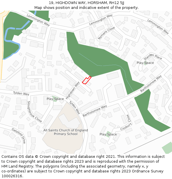 19, HIGHDOWN WAY, HORSHAM, RH12 5JJ: Location map and indicative extent of plot