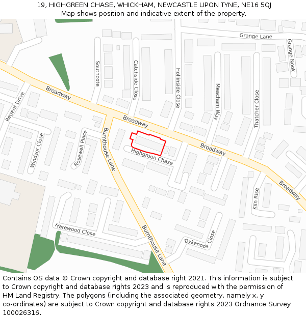 19, HIGHGREEN CHASE, WHICKHAM, NEWCASTLE UPON TYNE, NE16 5QJ: Location map and indicative extent of plot