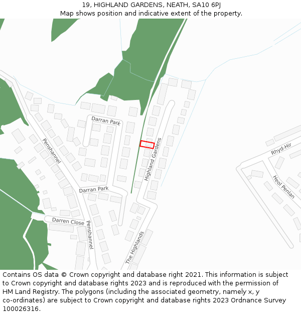 19, HIGHLAND GARDENS, NEATH, SA10 6PJ: Location map and indicative extent of plot
