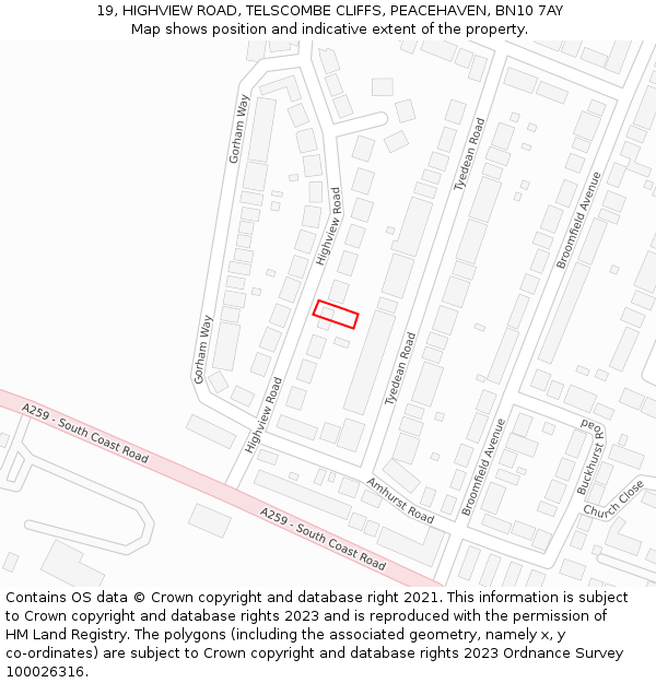 19, HIGHVIEW ROAD, TELSCOMBE CLIFFS, PEACEHAVEN, BN10 7AY: Location map and indicative extent of plot