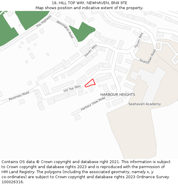 19, HILL TOP WAY, NEWHAVEN, BN9 9TE: Location map and indicative extent of plot