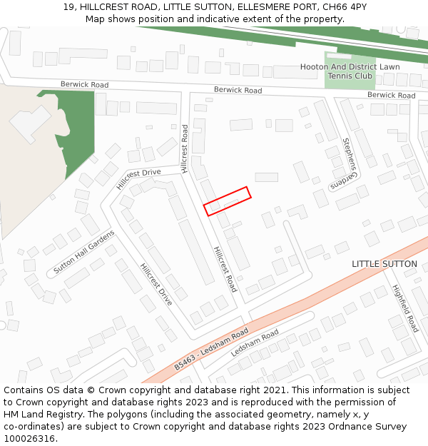 19, HILLCREST ROAD, LITTLE SUTTON, ELLESMERE PORT, CH66 4PY: Location map and indicative extent of plot