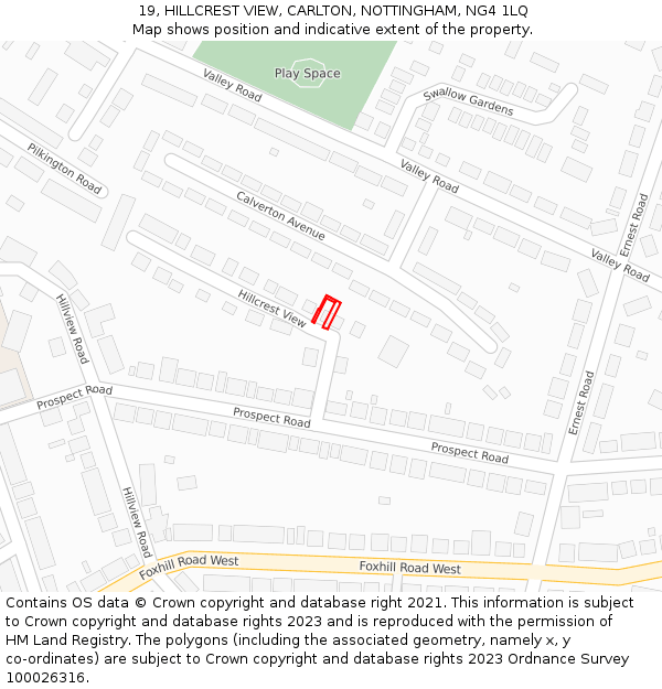 19, HILLCREST VIEW, CARLTON, NOTTINGHAM, NG4 1LQ: Location map and indicative extent of plot