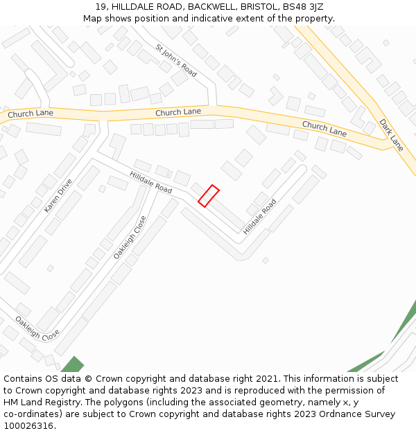 19, HILLDALE ROAD, BACKWELL, BRISTOL, BS48 3JZ: Location map and indicative extent of plot