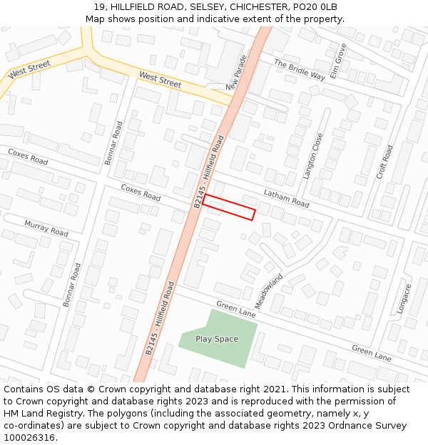 19, HILLFIELD ROAD, SELSEY, CHICHESTER, PO20 0LB: Location map and indicative extent of plot