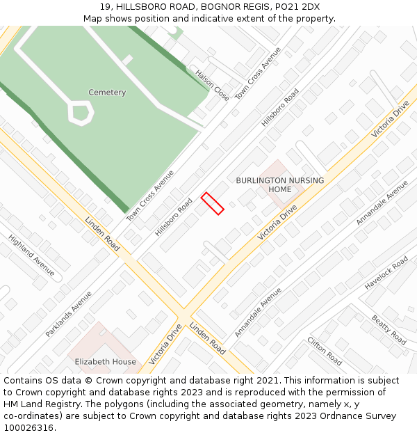 19, HILLSBORO ROAD, BOGNOR REGIS, PO21 2DX: Location map and indicative extent of plot