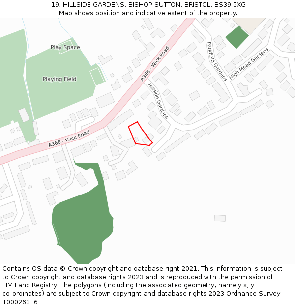 19, HILLSIDE GARDENS, BISHOP SUTTON, BRISTOL, BS39 5XG: Location map and indicative extent of plot