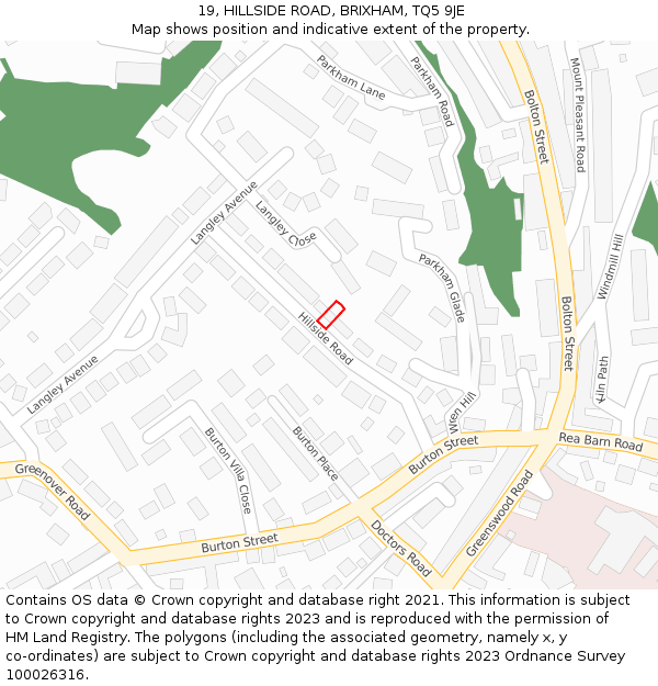 19, HILLSIDE ROAD, BRIXHAM, TQ5 9JE: Location map and indicative extent of plot