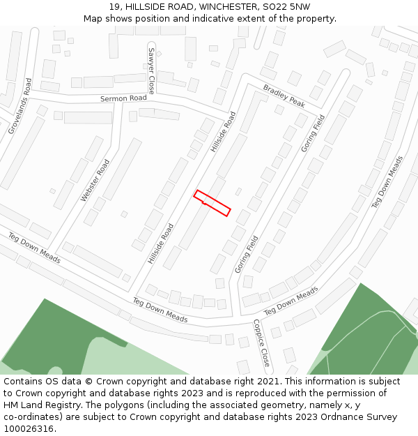 19, HILLSIDE ROAD, WINCHESTER, SO22 5NW: Location map and indicative extent of plot