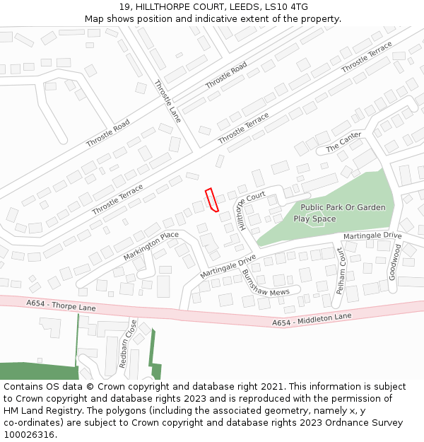 19, HILLTHORPE COURT, LEEDS, LS10 4TG: Location map and indicative extent of plot