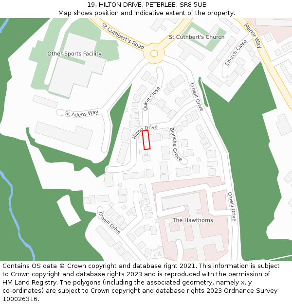 19, HILTON DRIVE, PETERLEE, SR8 5UB: Location map and indicative extent of plot