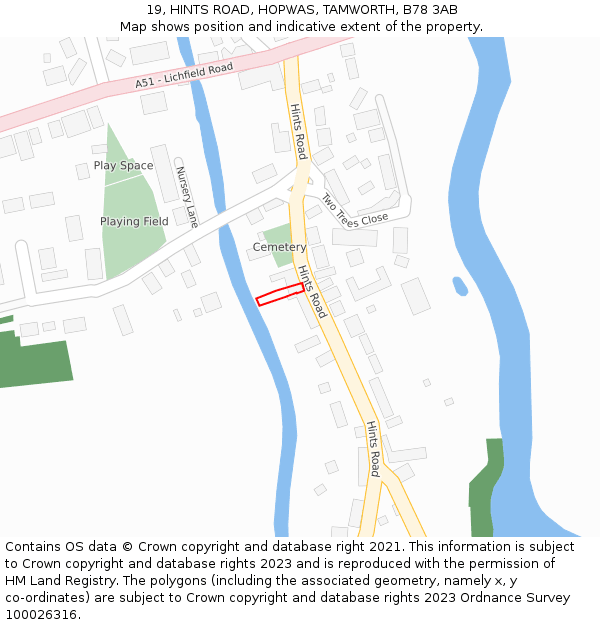 19, HINTS ROAD, HOPWAS, TAMWORTH, B78 3AB: Location map and indicative extent of plot