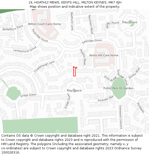 19, HOATHLY MEWS, KENTS HILL, MILTON KEYNES, MK7 6JH: Location map and indicative extent of plot