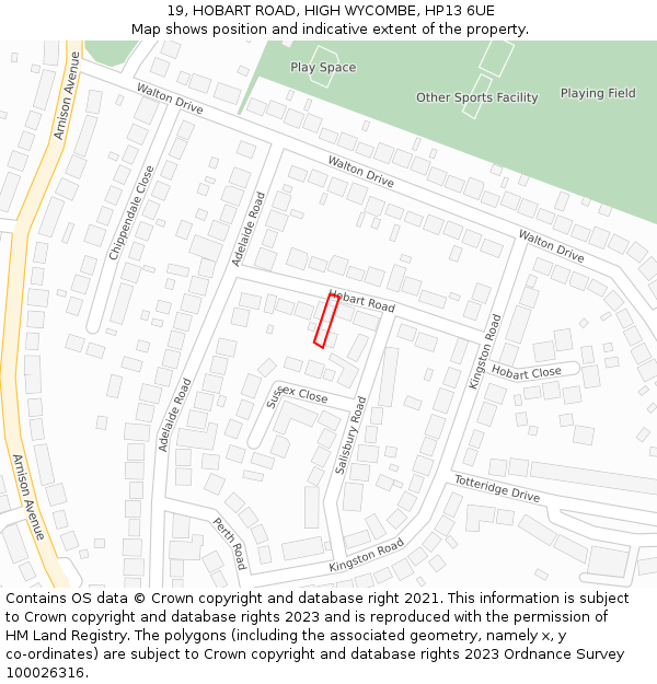 19, HOBART ROAD, HIGH WYCOMBE, HP13 6UE: Location map and indicative extent of plot