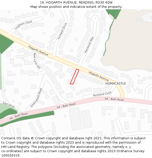 19, HOGARTH AVENUE, READING, RG30 4QW: Location map and indicative extent of plot