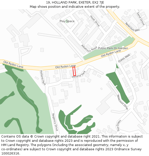 19, HOLLAND PARK, EXETER, EX2 7JE: Location map and indicative extent of plot