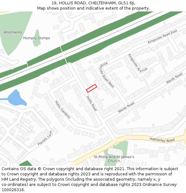 19, HOLLIS ROAD, CHELTENHAM, GL51 6JL: Location map and indicative extent of plot