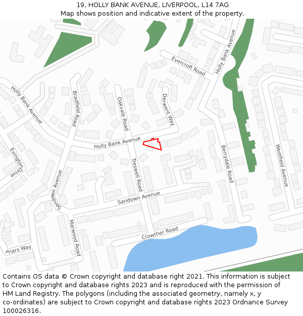 19, HOLLY BANK AVENUE, LIVERPOOL, L14 7AG: Location map and indicative extent of plot