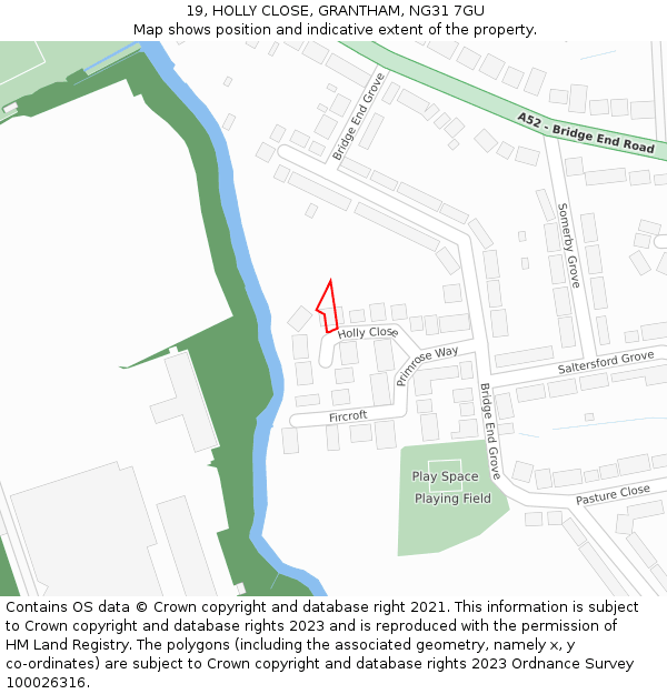 19, HOLLY CLOSE, GRANTHAM, NG31 7GU: Location map and indicative extent of plot