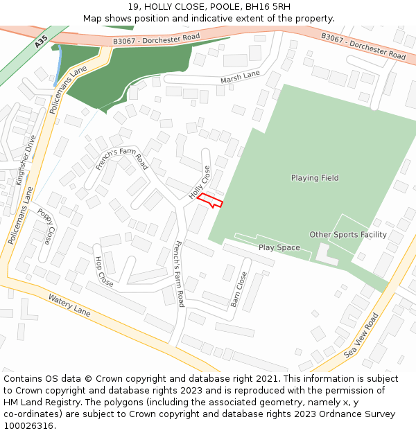 19, HOLLY CLOSE, POOLE, BH16 5RH: Location map and indicative extent of plot