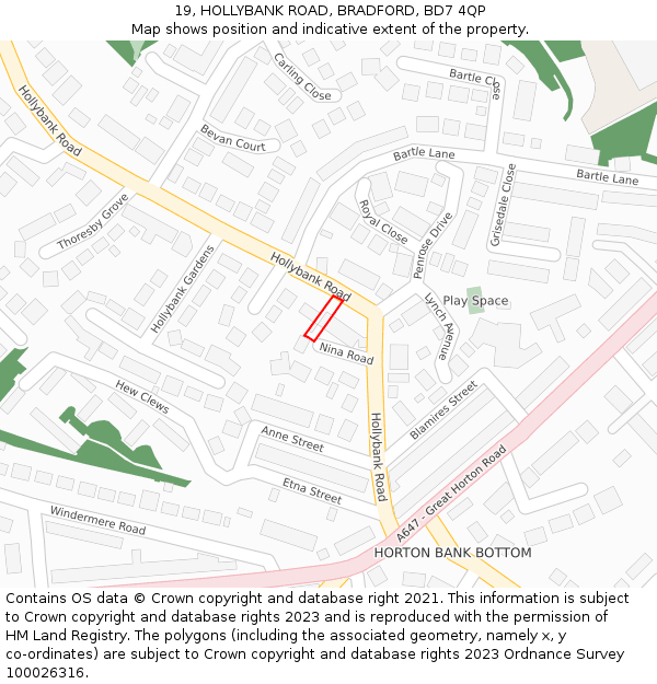 19, HOLLYBANK ROAD, BRADFORD, BD7 4QP: Location map and indicative extent of plot