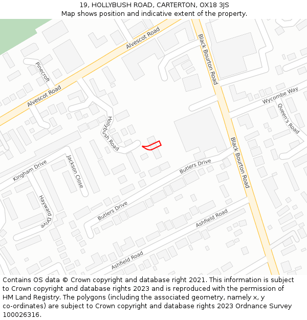 19, HOLLYBUSH ROAD, CARTERTON, OX18 3JS: Location map and indicative extent of plot