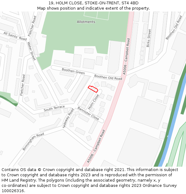 19, HOLM CLOSE, STOKE-ON-TRENT, ST4 4BD: Location map and indicative extent of plot