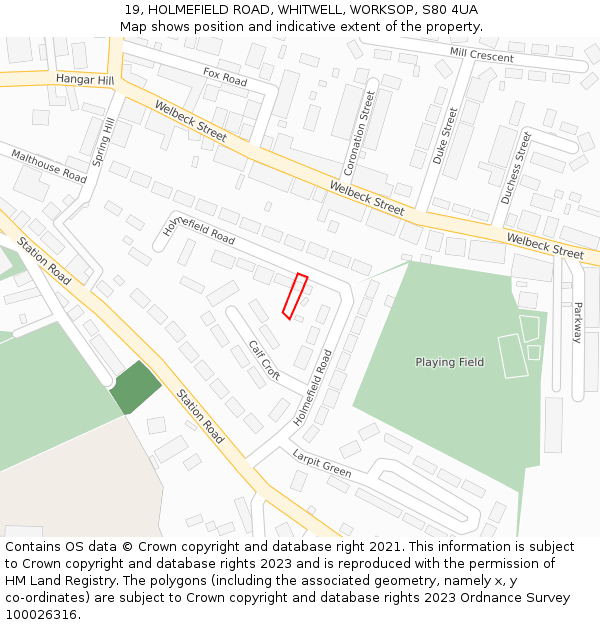 19, HOLMEFIELD ROAD, WHITWELL, WORKSOP, S80 4UA: Location map and indicative extent of plot