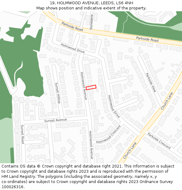 19, HOLMWOOD AVENUE, LEEDS, LS6 4NH: Location map and indicative extent of plot