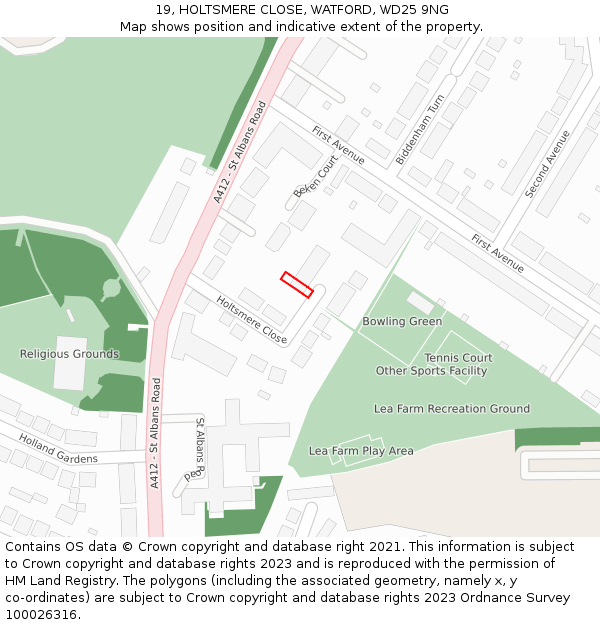 19, HOLTSMERE CLOSE, WATFORD, WD25 9NG: Location map and indicative extent of plot