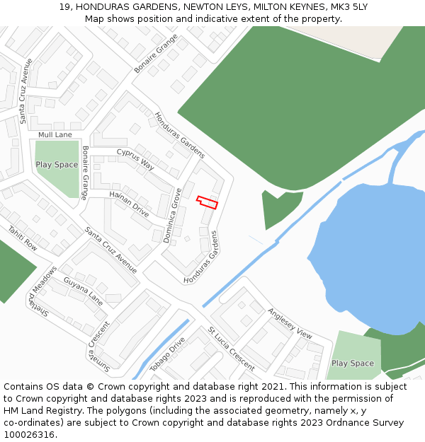 19, HONDURAS GARDENS, NEWTON LEYS, MILTON KEYNES, MK3 5LY: Location map and indicative extent of plot