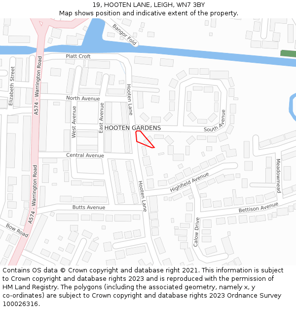 19, HOOTEN LANE, LEIGH, WN7 3BY: Location map and indicative extent of plot
